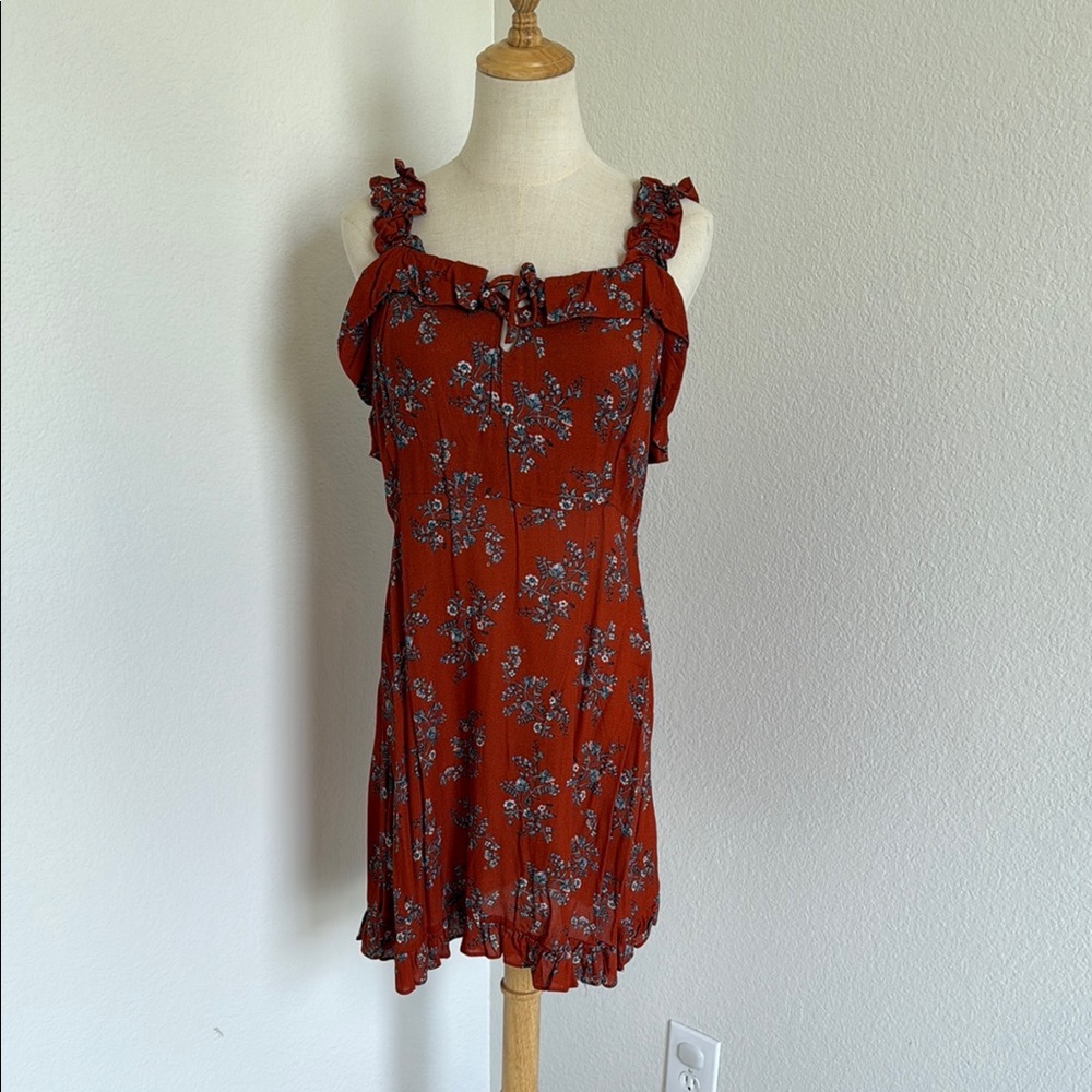 Floral Ruffle Dress in Rust Red